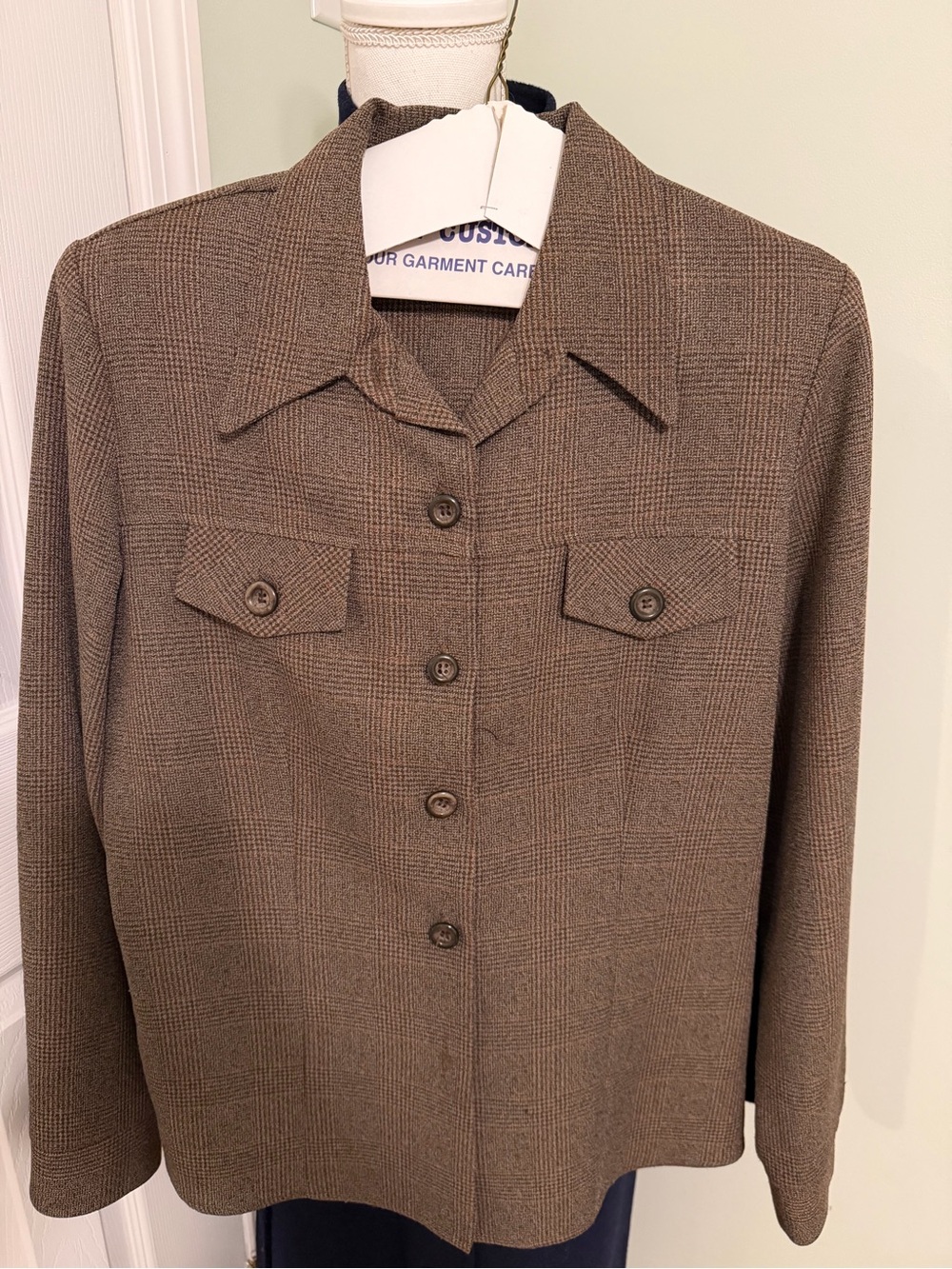 Tailored Brown Plaid Button-Front Blazer